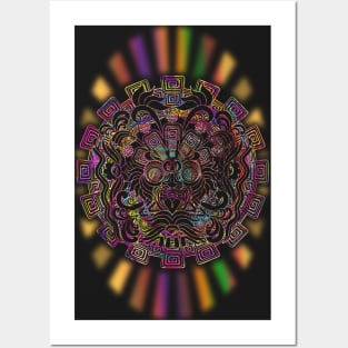 Aztec Sun Psychedelic Mask Posters and Art